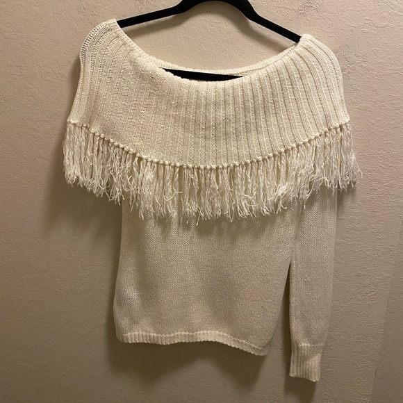 House of Harlow 1960 X Revolve Ivory Fringe Trim Jazzie Sweater Size XS - Picture 7 of 11